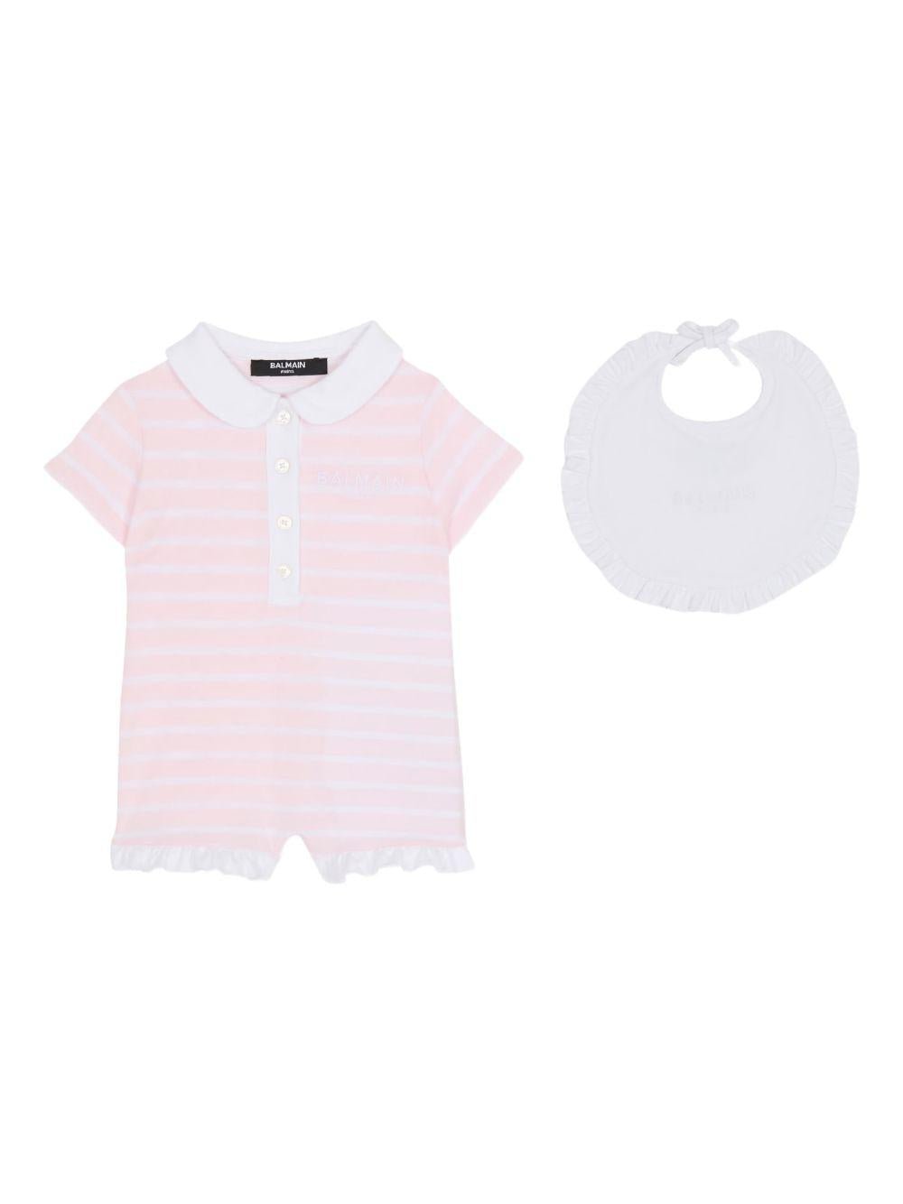 Set tutina e bavaglino per neonata Balmain Kids rosa con motivo a righe - Rubino Kids