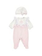 Set tutina e cappello per neonata Monnalisa rosa con dettaglio fiocco - Rubino Kids