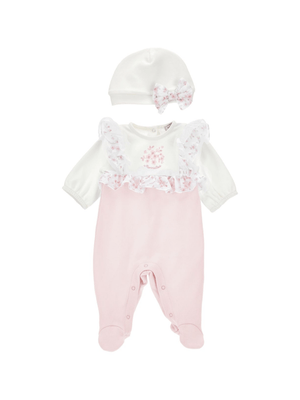 Set tutina e cappello per neonata Monnalisa rosa con dettaglio fiocco