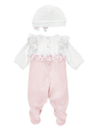 Set tutina e cappello per neonata Monnalisa rosa con dettaglio fiocco - Rubino Kids