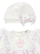 Set tutina e cappello per neonata Monnalisa rosa con dettaglio fiocco - Rubino Kids