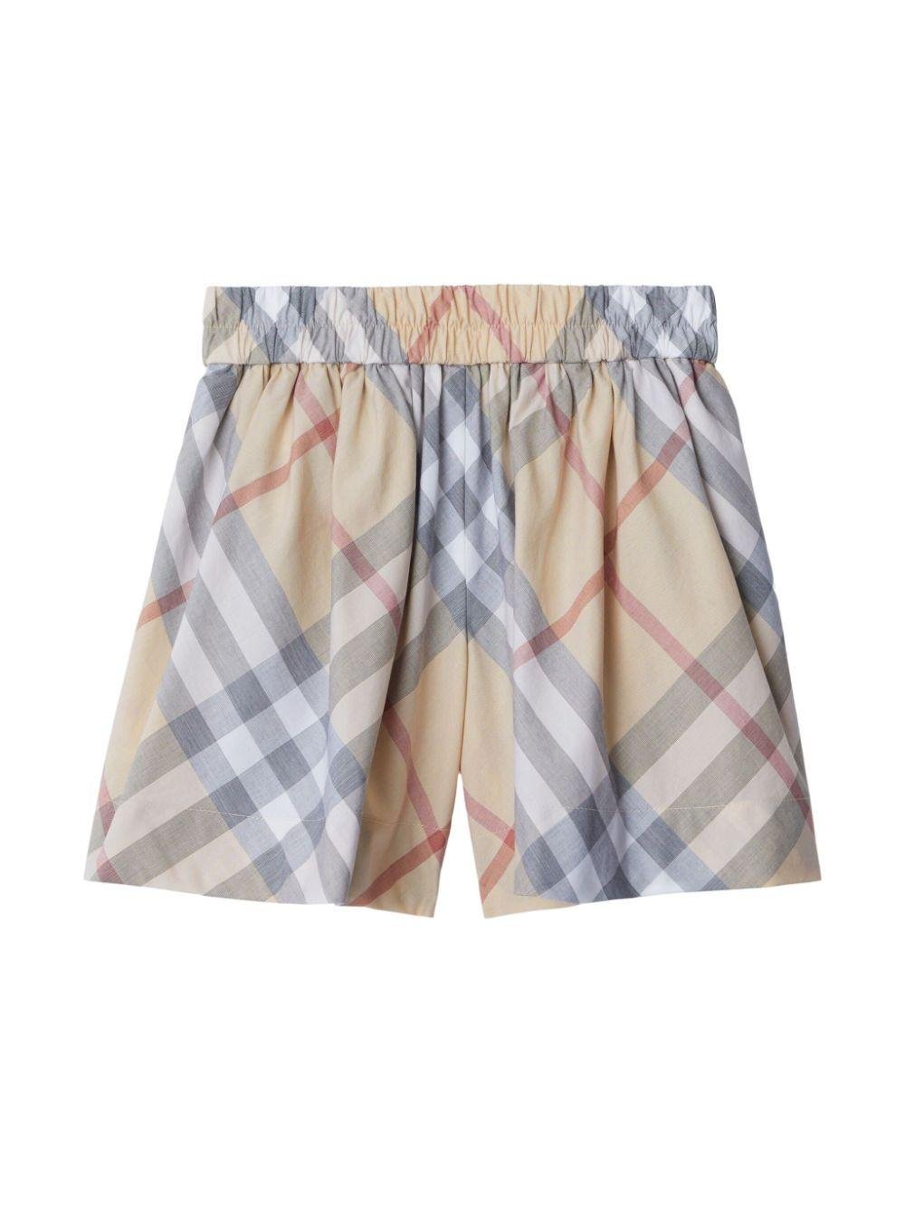 Shorts a quadri per bambina per bambina Burberry Kids beige con vita elasticizzata - Rubino Kids