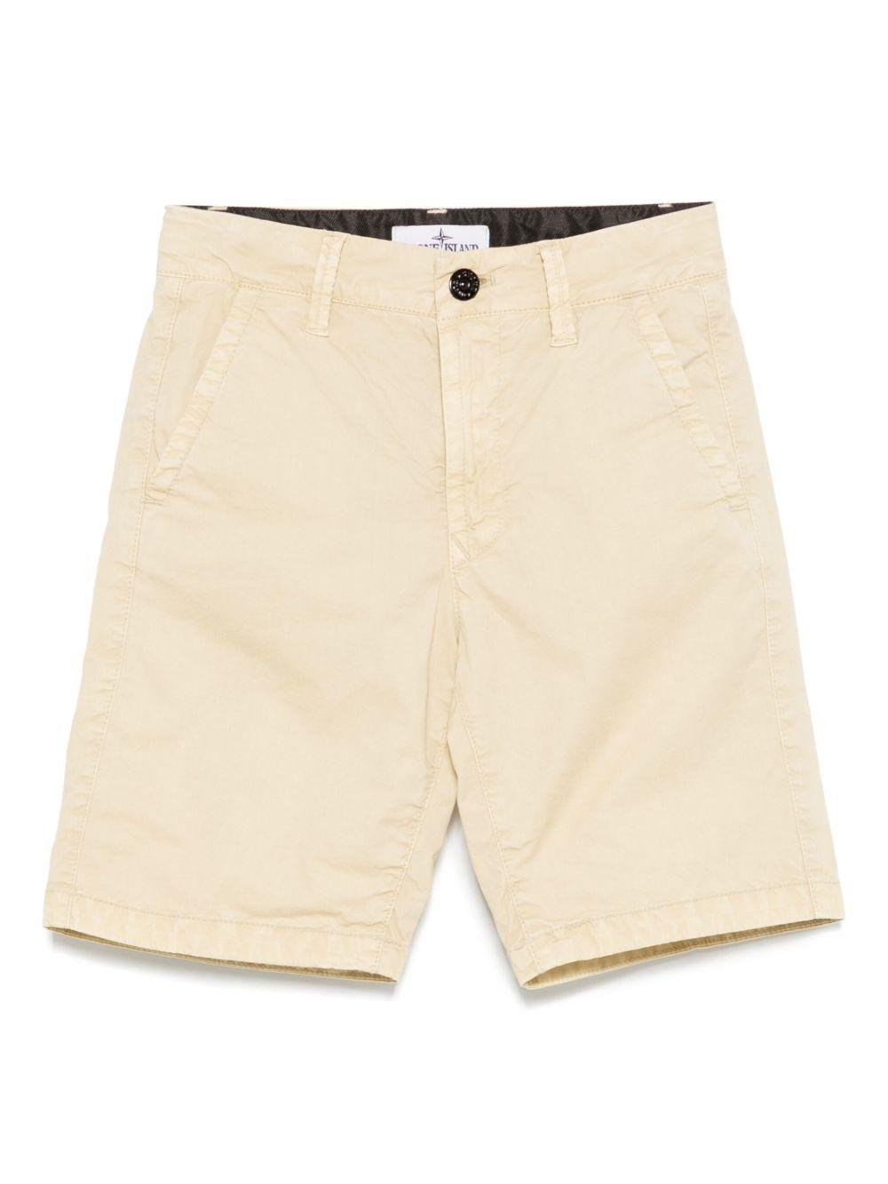 Shorts in gabardine per bambino Stone Island Junior beige con passanti - Rubino Kids