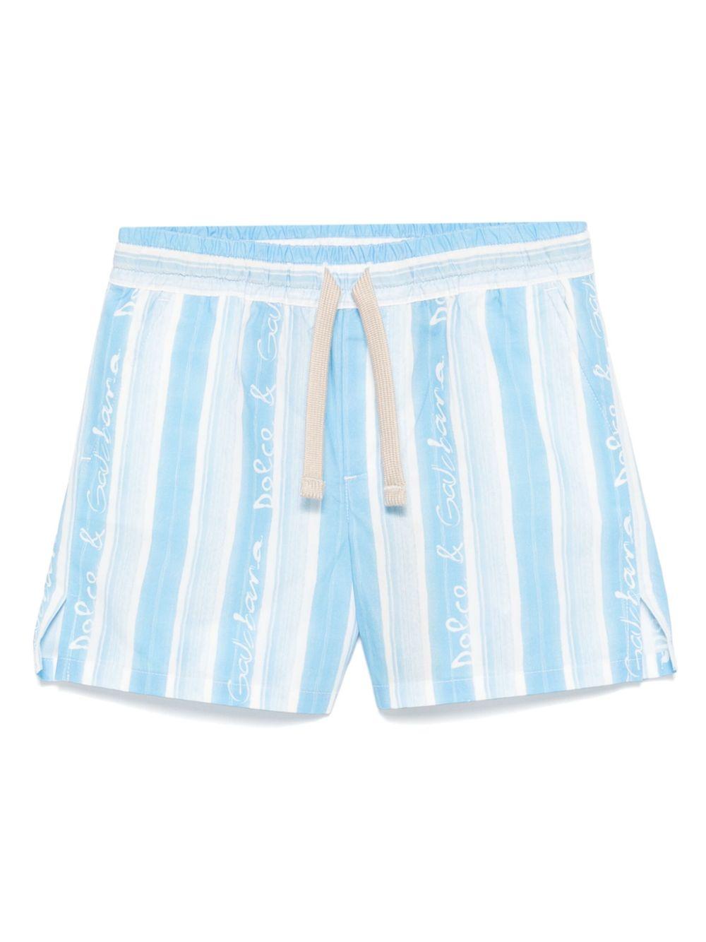 Shorts in popeline a righe per neonato Dolce & Gabbana Kids azzurro con spacchetti laterali - Rubino Kids