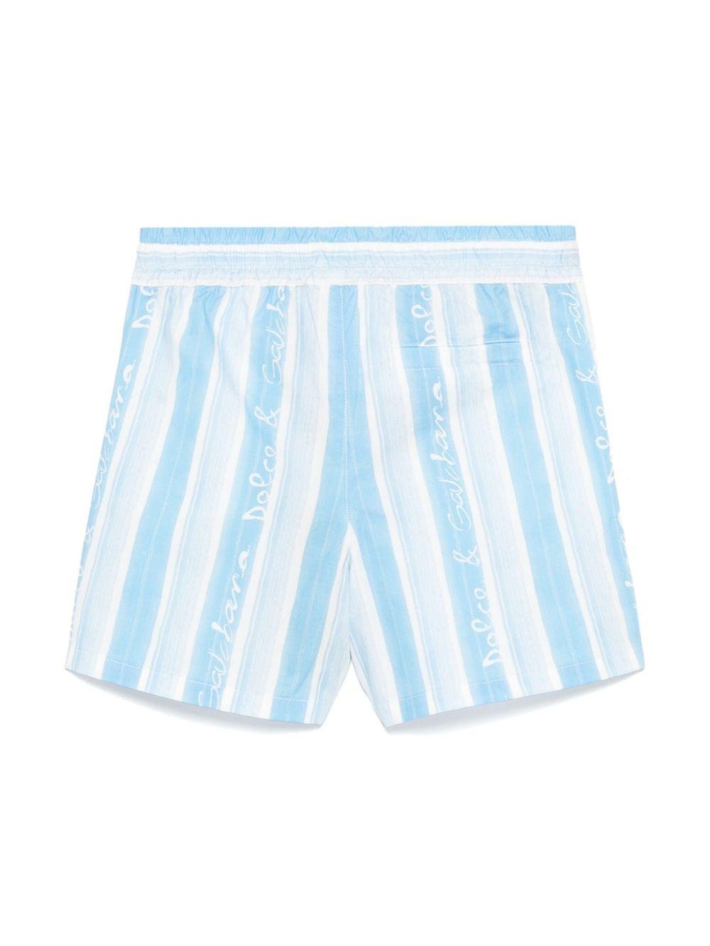 Shorts in popeline a righe per neonato Dolce & Gabbana Kids azzurro con spacchetti laterali - Rubino Kids
