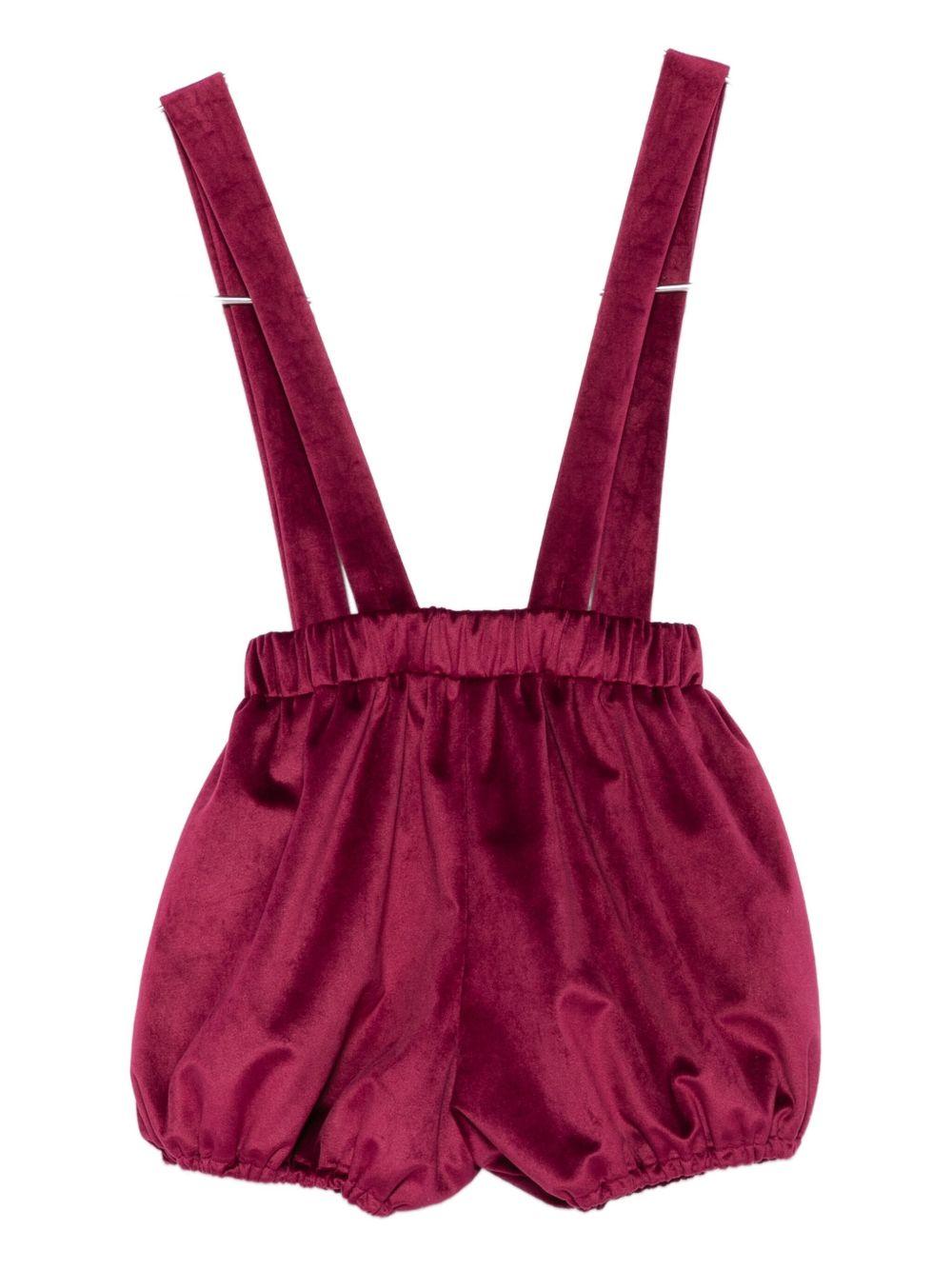 Shorts per bambina A'lapage rossi con bretelle e fiocco - Rubino Kids