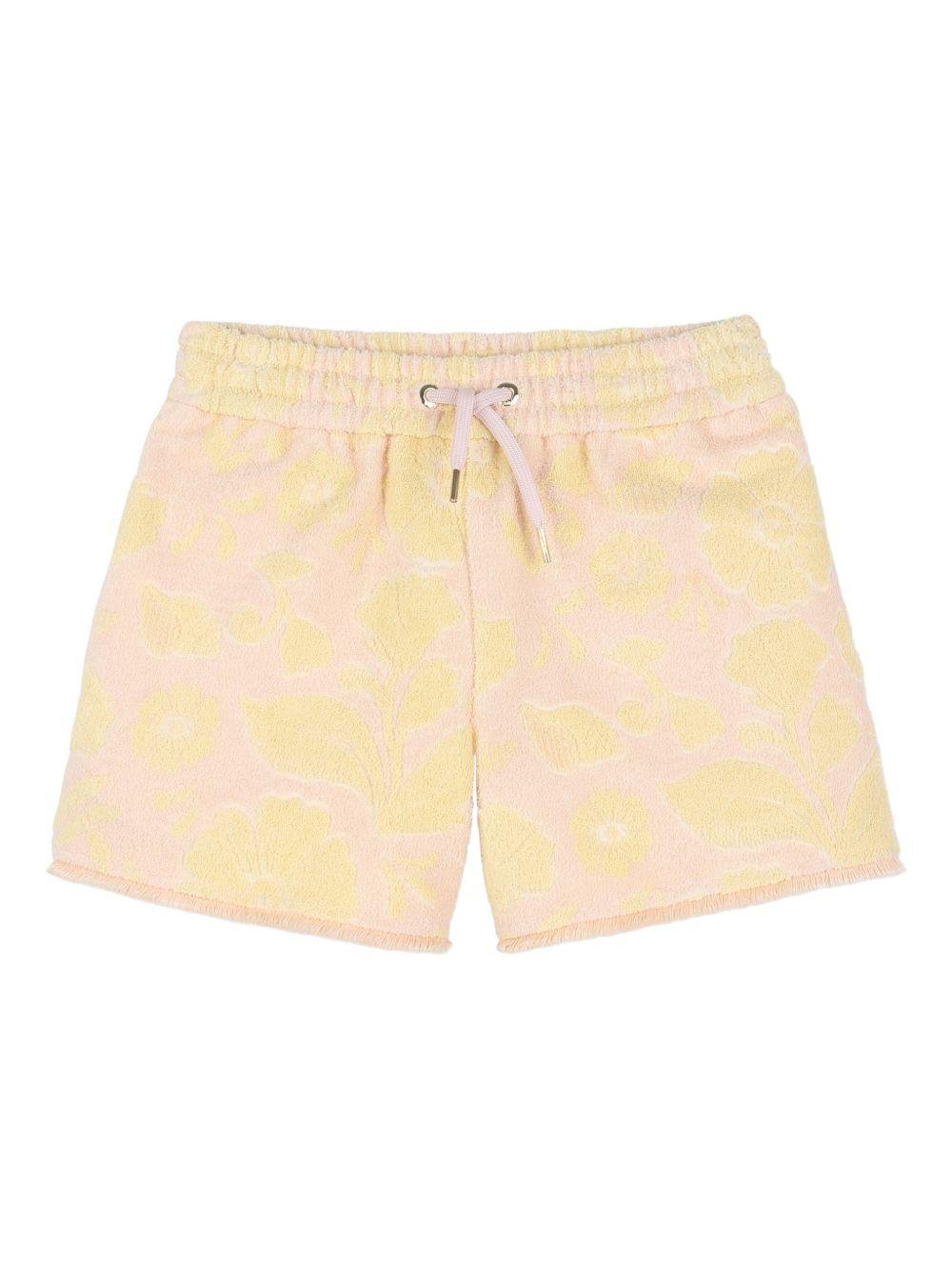 Shorts per bambina Chloé Kids rosa con stampa a fiori - Rubino Kids