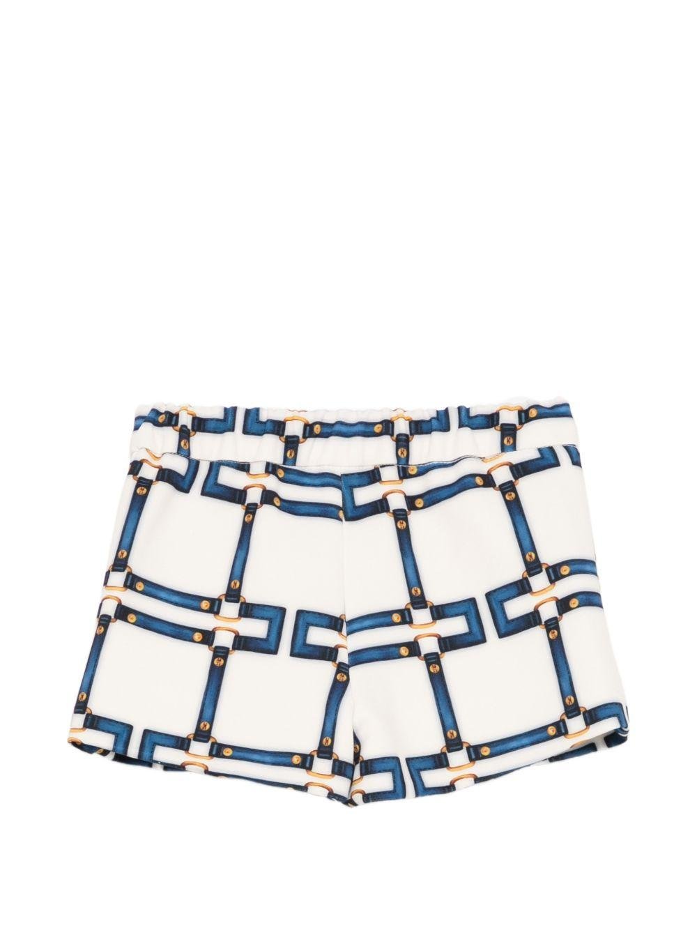 Shorts per bambina Elisabetta Franchi La Mia Bambina bianchi con motivo geometrico blu - Rubino Kids
