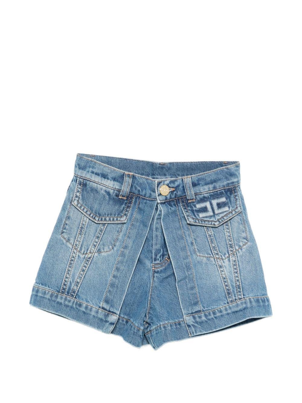 Shorts per bambina Elisabetta Franchi La Mia Bambina in denim con logo - Rubino Kids
