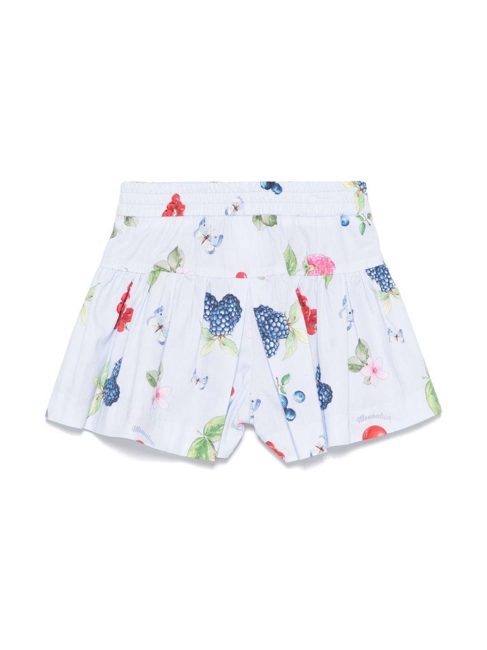 Shorts per bambina Monnalisa azzurro con stampa frutta - Rubino Kids