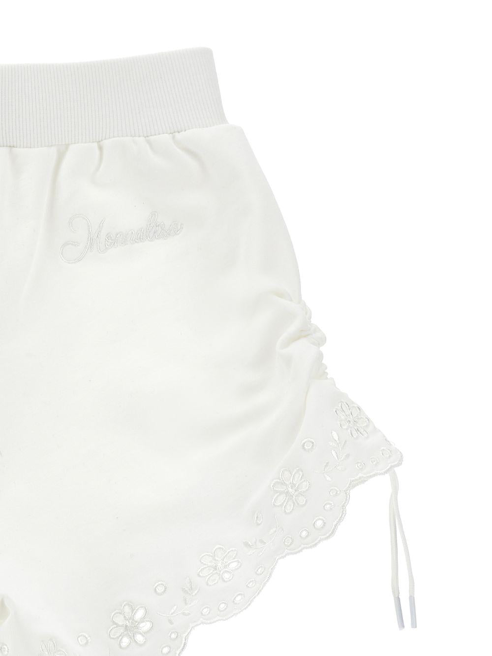 Shorts per bambina Monnalisa bianchi con ricamo a fiori - Rubino Kids
