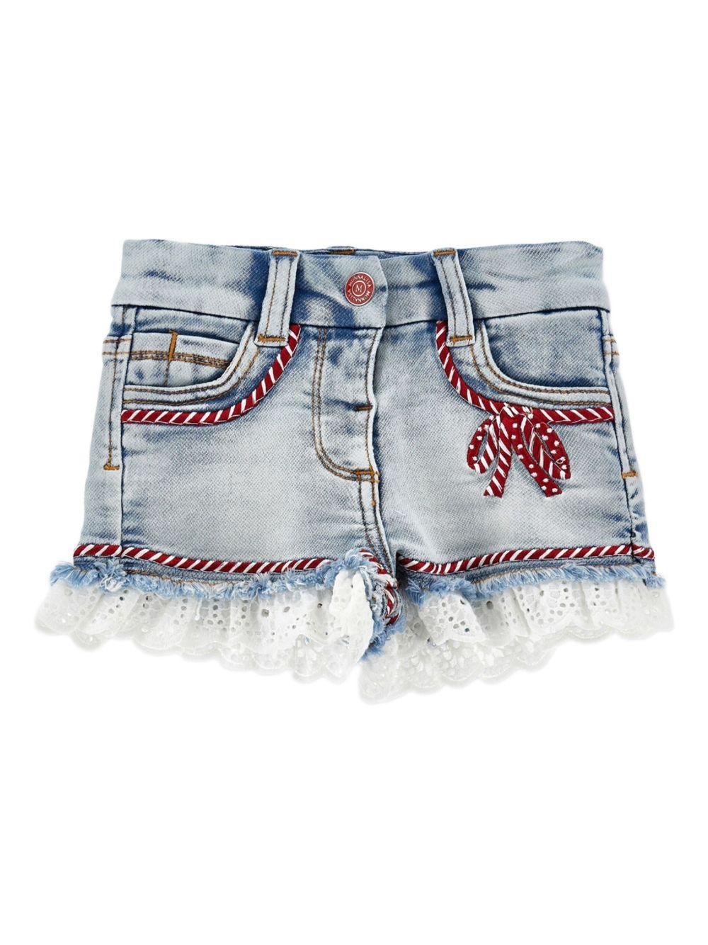 Shorts per bambina Monnalisa in denim con dettagli in pizzo - Rubino Kids