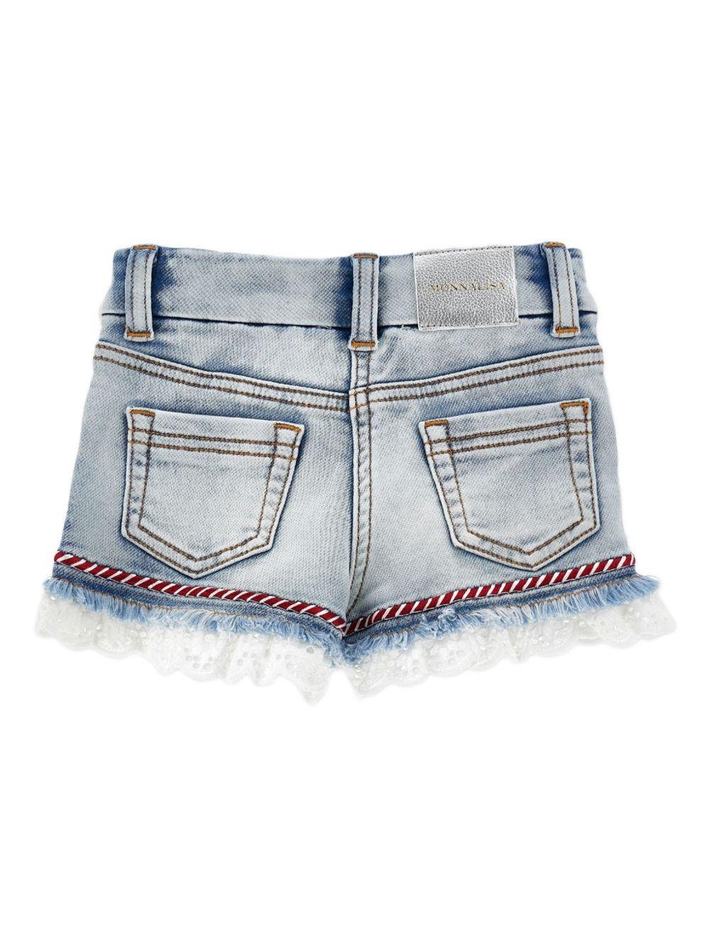 Shorts per bambina Monnalisa in denim con dettagli in pizzo - Rubino Kids
