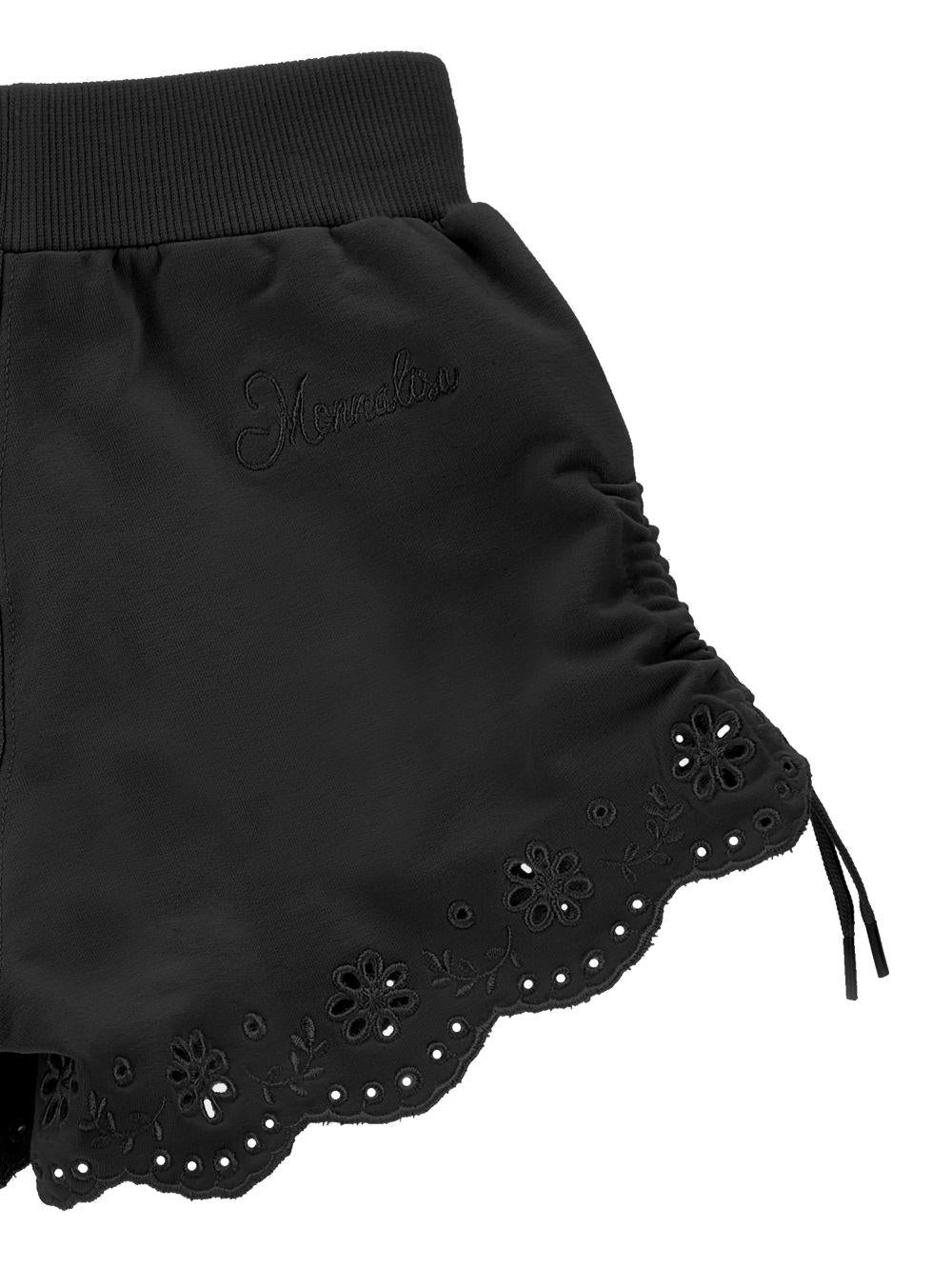 Shorts per bambina Monnalisa neri con orlo a smerlo - Rubino Kids