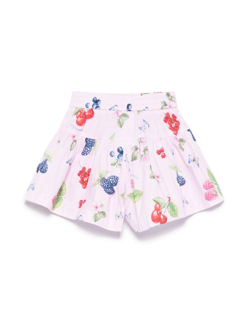 Shorts per bambina Monnalisa rosa con stampa frutta - Rubino Kids