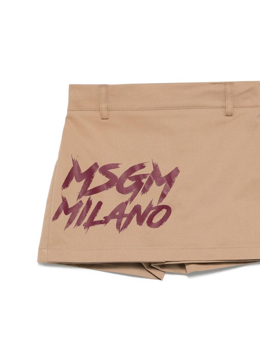 Shorts per bambina MSGM Kids beige con stampa del logo - Rubino Kids
