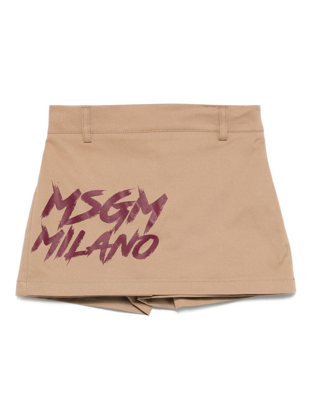 Shorts per bambina MSGM Kids beige con stampa del logo - Rubino Kids