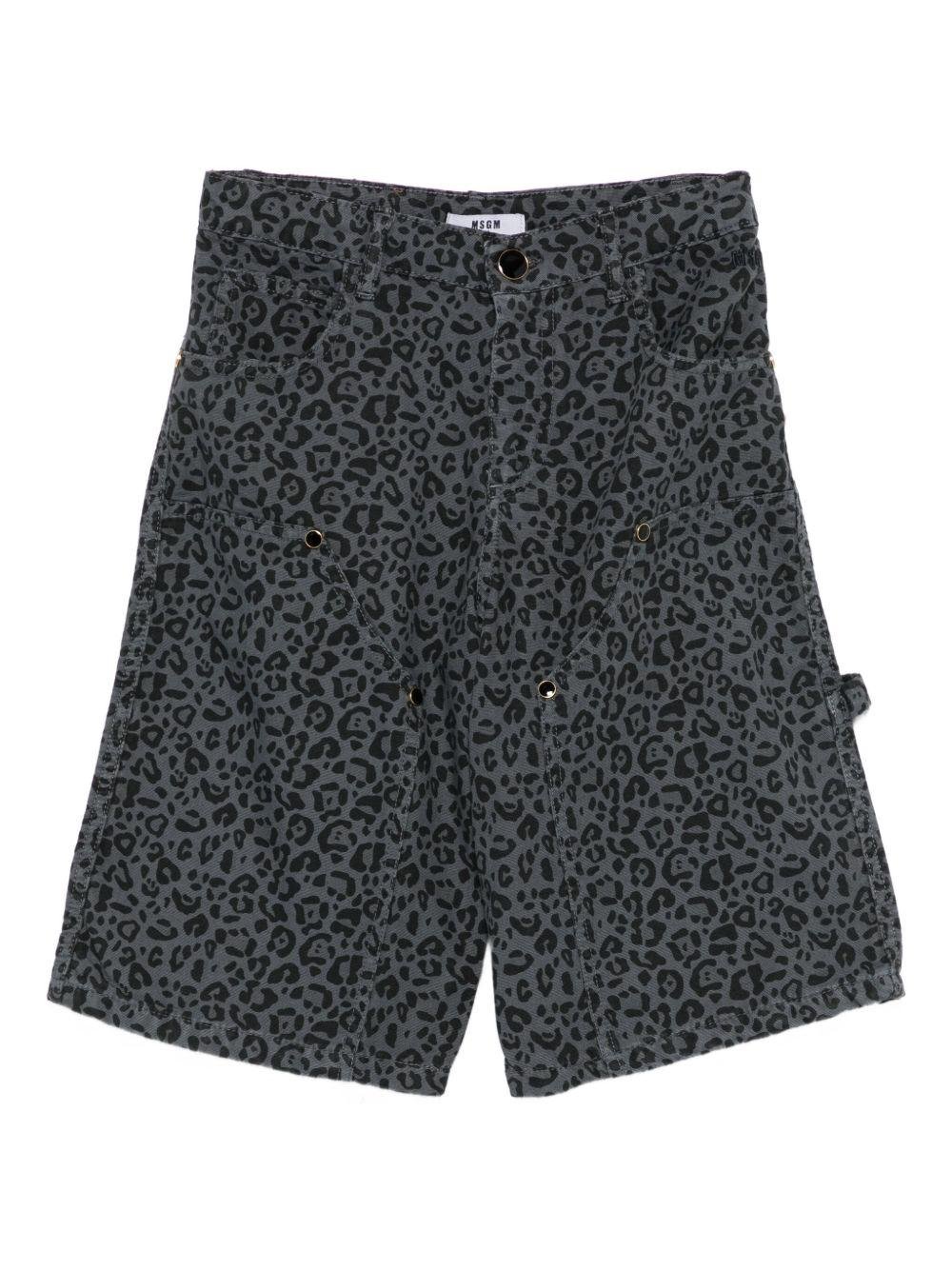 Shorts per bambina MSGM Kids grigi con stampa leopardata - Rubino Kids