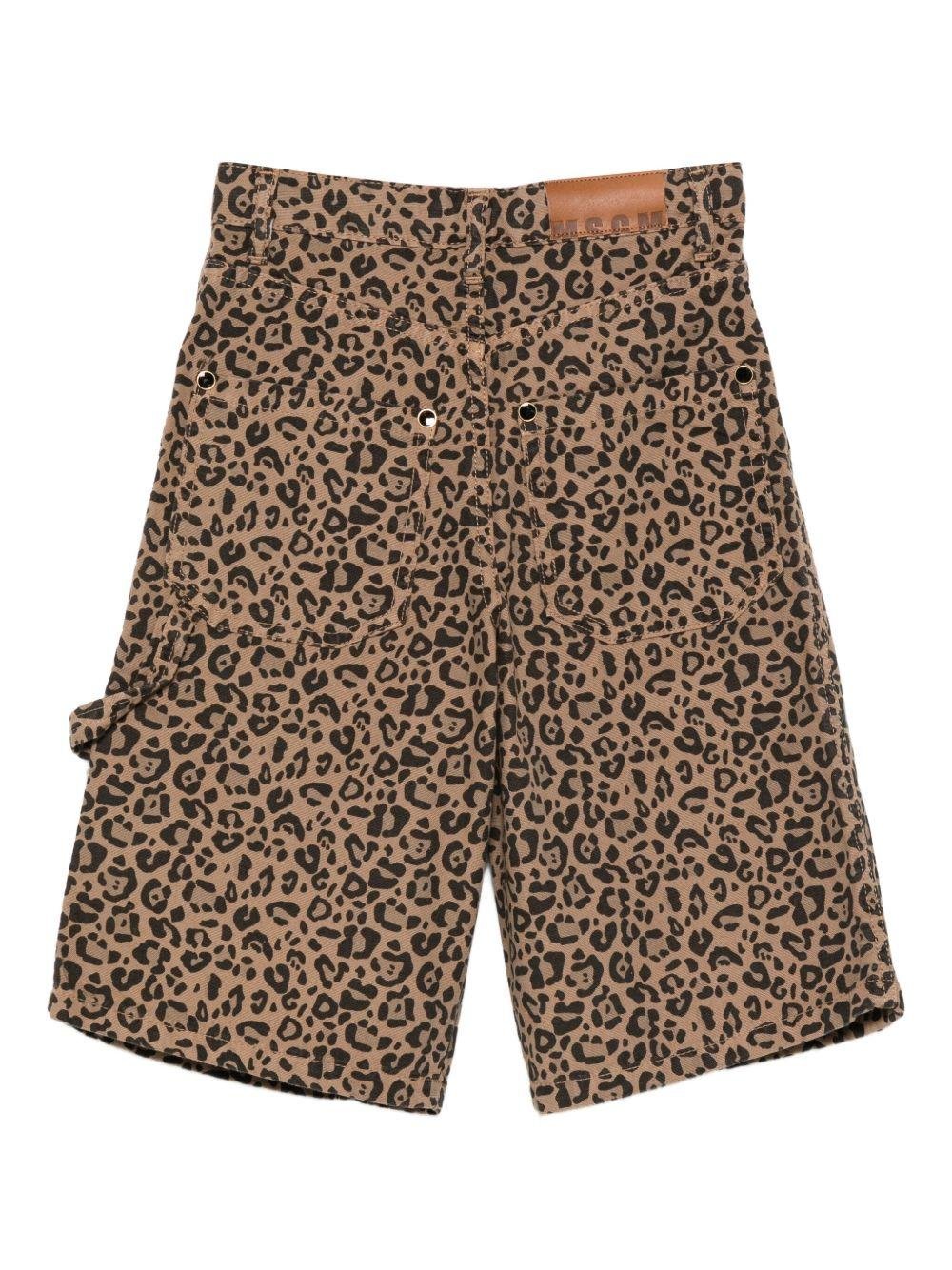 Shorts per bambina MSGM Kids marrone con stampa animalier - Rubino Kids