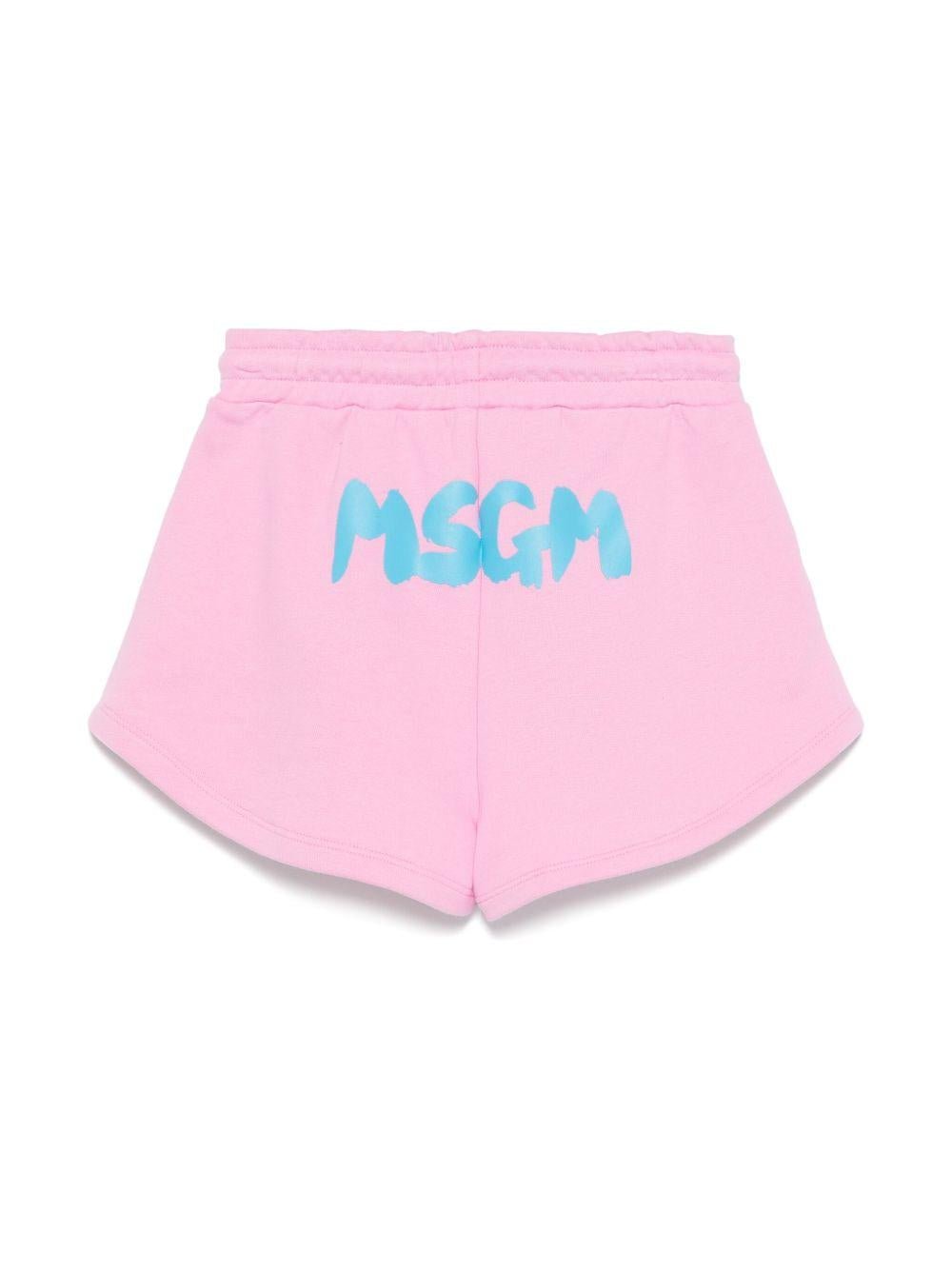 Shorts per bambina MSGM Kids rosa in cotone con logo - Rubino Kids
