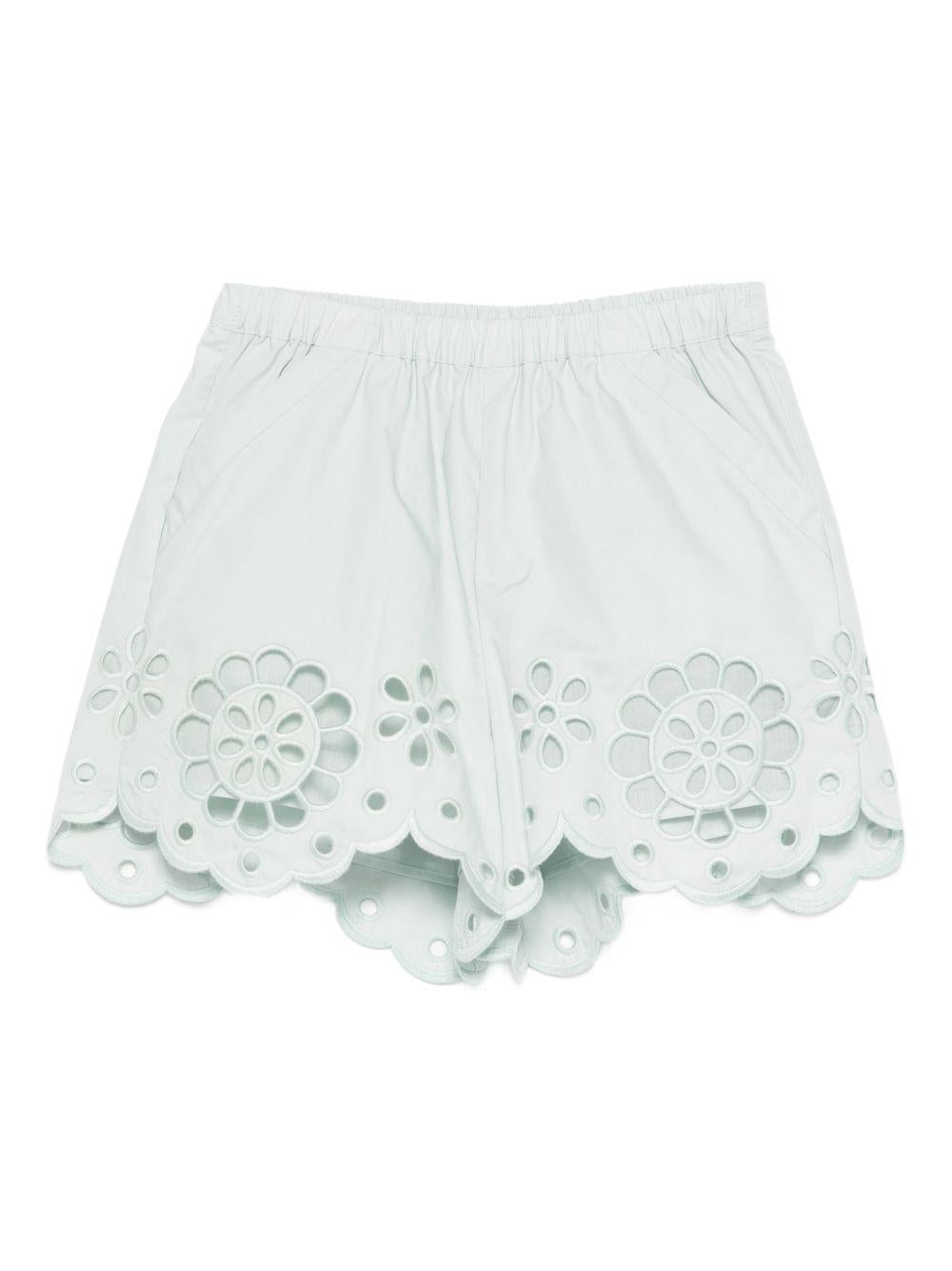 Shorts per bambina Zimmermann Kids verde con applicazioni floreali - Rubino Kids