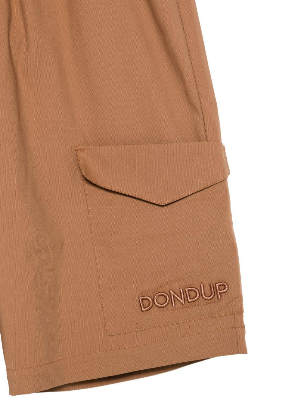 Shorts per bambino DONDUP Kids marroni con logo ricamato sul davanti - Rubino Kids