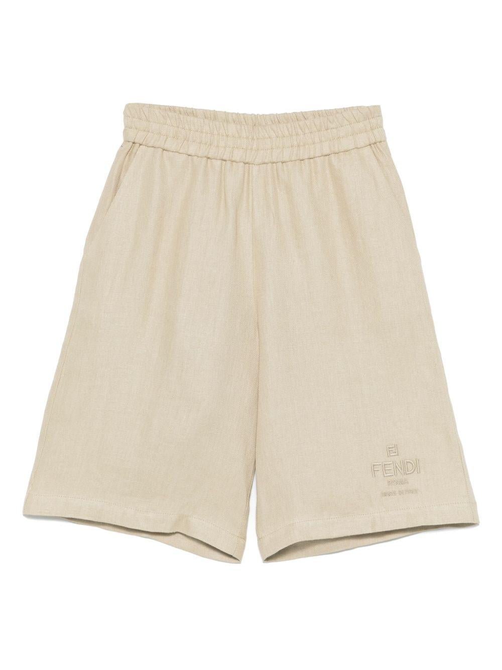 Shorts per bambino Fendi Kids beige con ricamo - Rubino Kids
