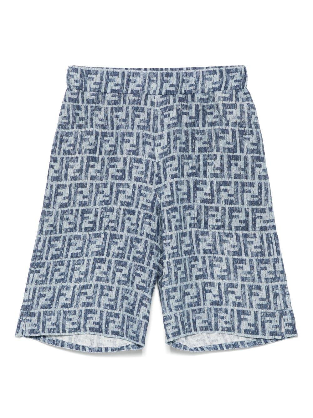 Shorts per bambino Fendi Kids denim con stampa FF - Rubino Kids