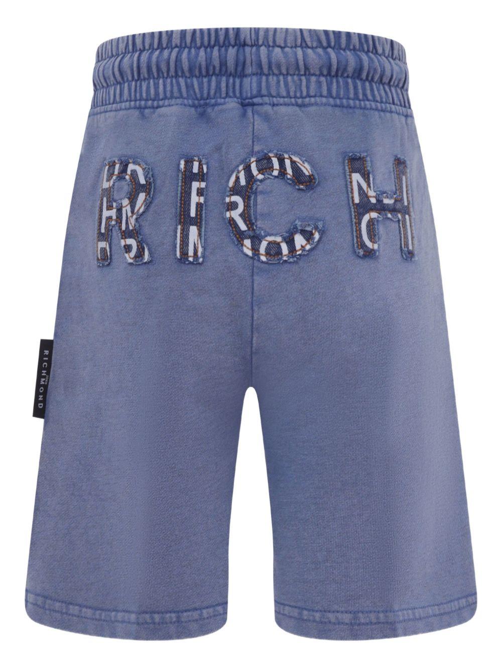 Shorts per bambino John Richmond Junior blu con targhetta con logo e stampa - Rubino Kids