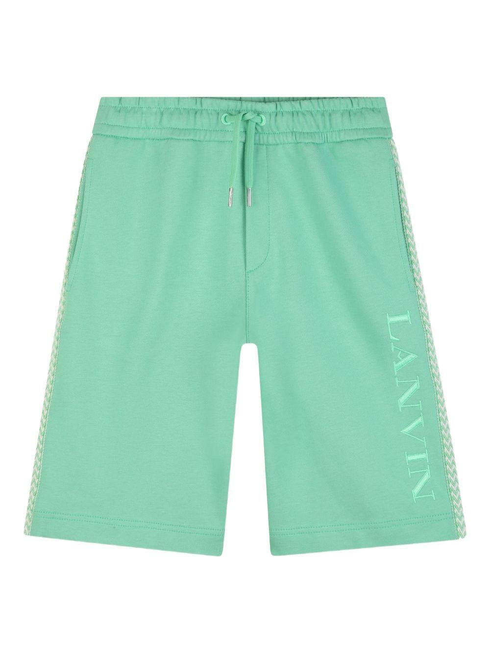 Shorts per bambino Lanvin Enfant verde con coulisse e logo - Rubino Kids