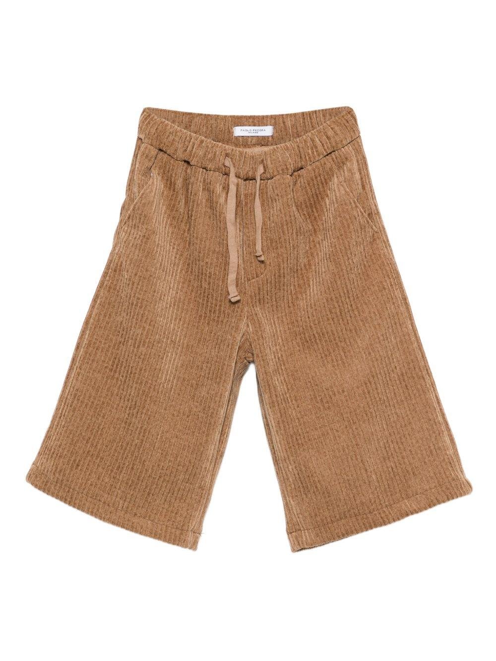 Shorts per bambino Paolo Pecora Kids marrone a coste con coulisse - Rubino Kids