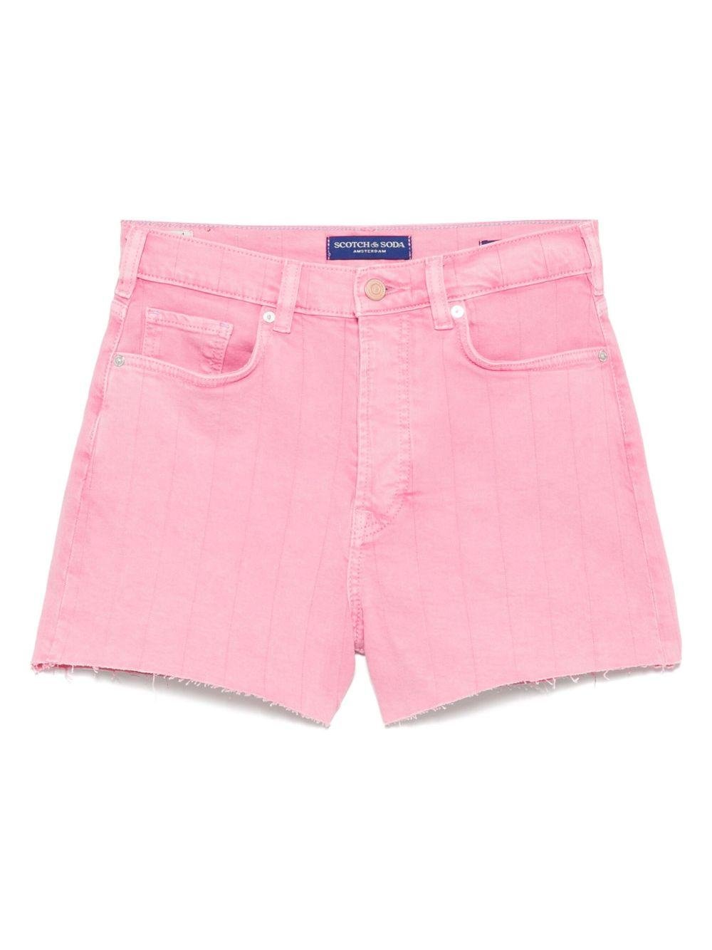 Shorts per donna Scotch & Soda in denim rosa con orlo a taglio vivo - Rubino Kids