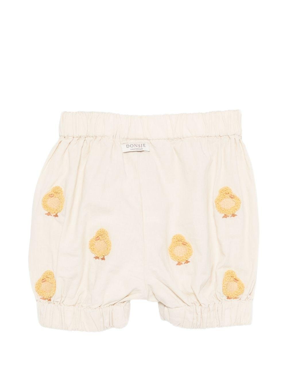 Shorts per neonato Donsje beige con ricamo con pulcini - Rubino Kids