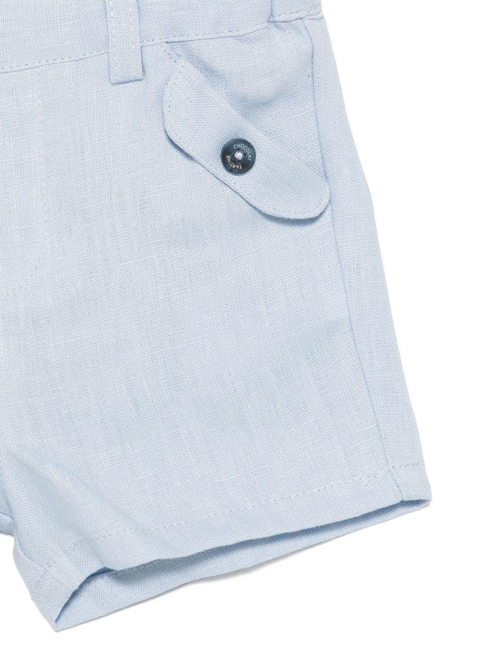 Shorts per neonato Tartine Et Chocolat azzurro in lino con logo sul retro - Rubino Kids