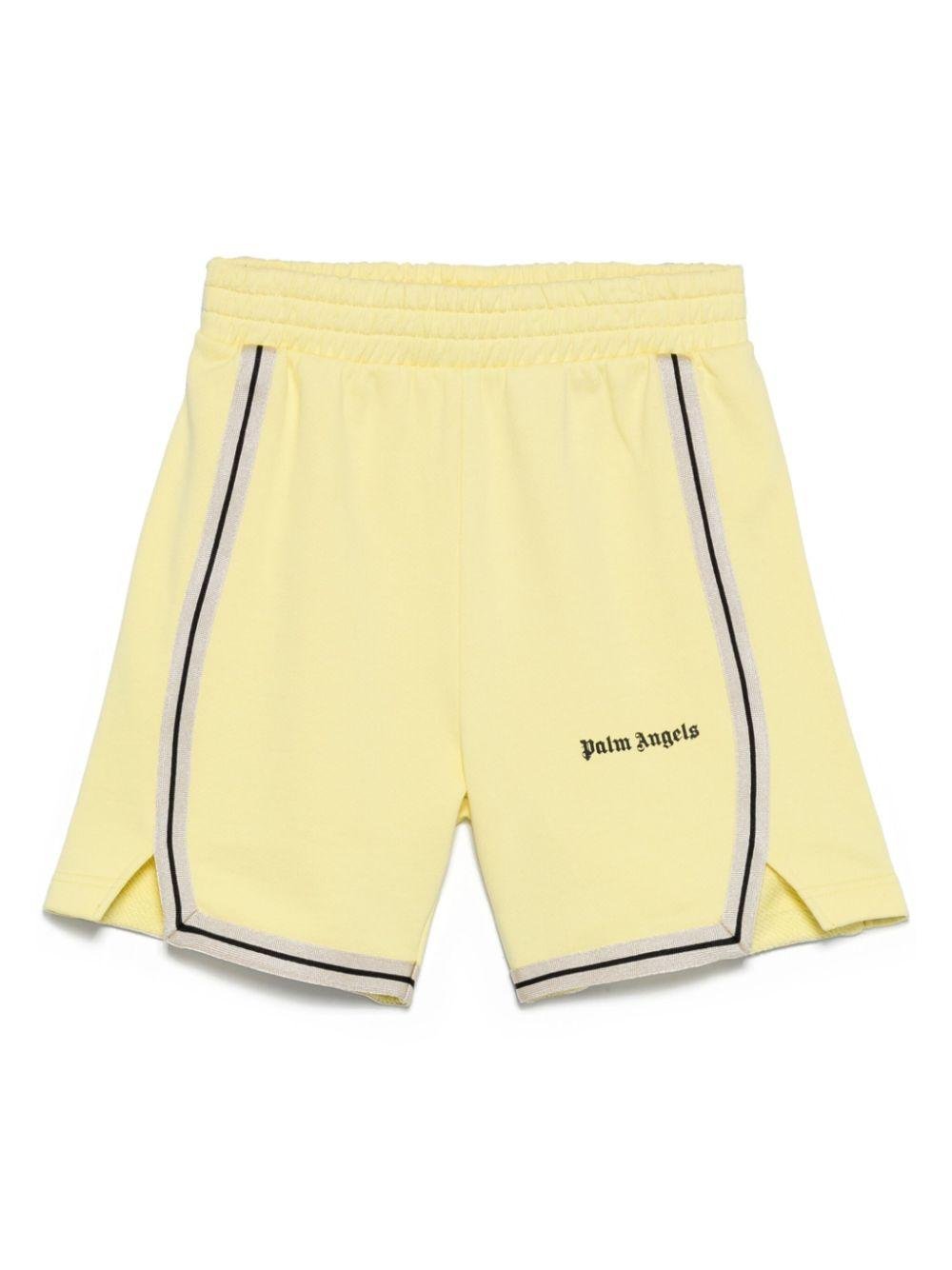 Shorts sportivi con stampa per bambino Palm Angels Kids giallo con spacchetti laterali - Rubino Kids