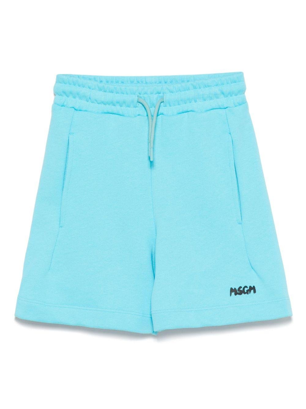 Shorts sportivi in cotone per bambino MSGM Kids azzurro con vita elasticizzata - Rubino Kids