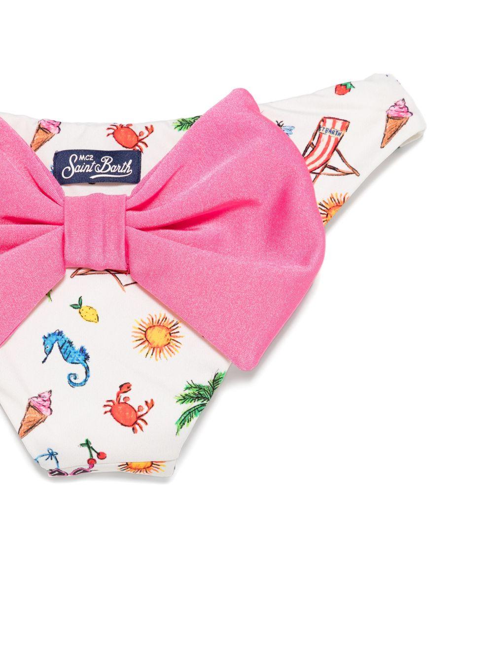 Slip bikini Madame per bambina MC2 Saint Barth Kids bianco con dettaglio fiocco - Rubino Kids