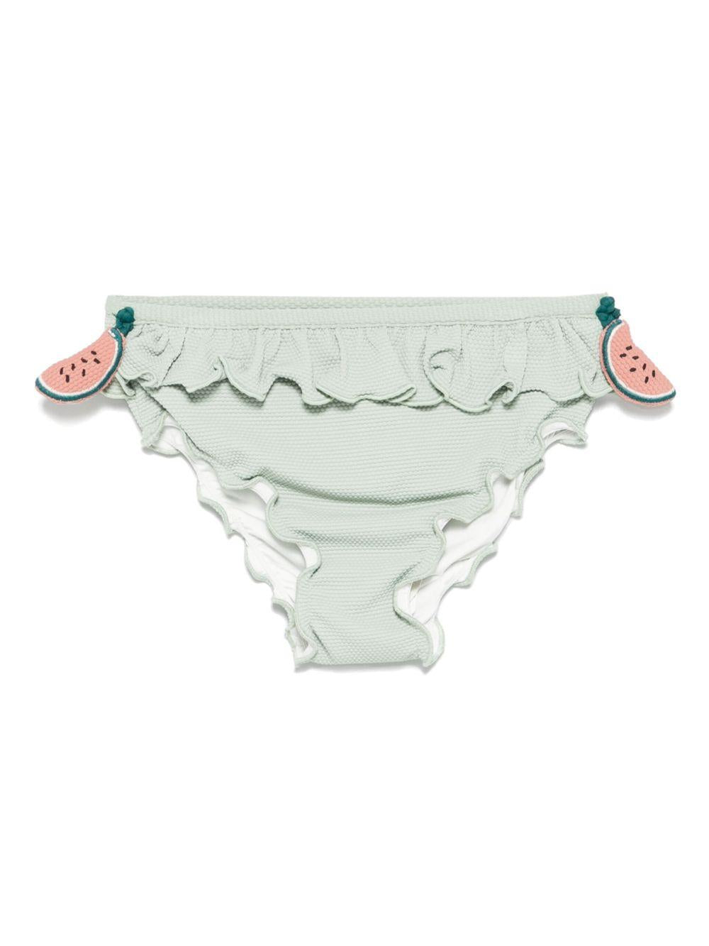 Slip bikini per bambina Donsje Sisi verde con dettagli con ruches - Rubino Kids