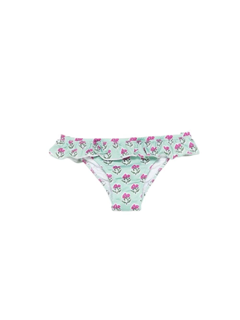 Slip bikini per bambina MC2 Saint Barth Kids verde con bordo arricciato - Rubino Kids