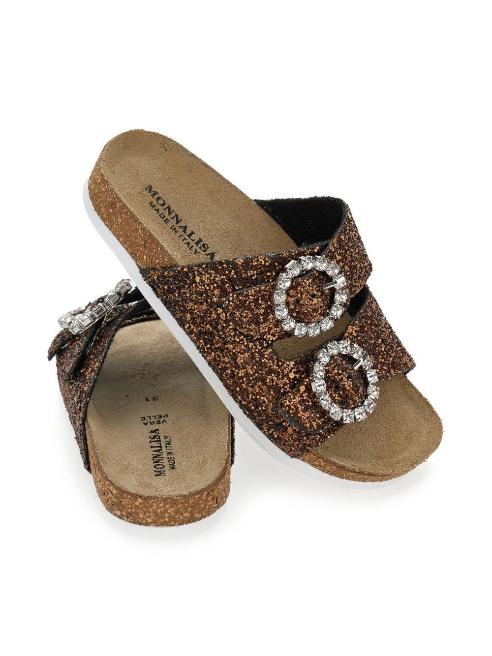 Slippers per bambina Monnalisa marrone con fibbia - Rubino Kids