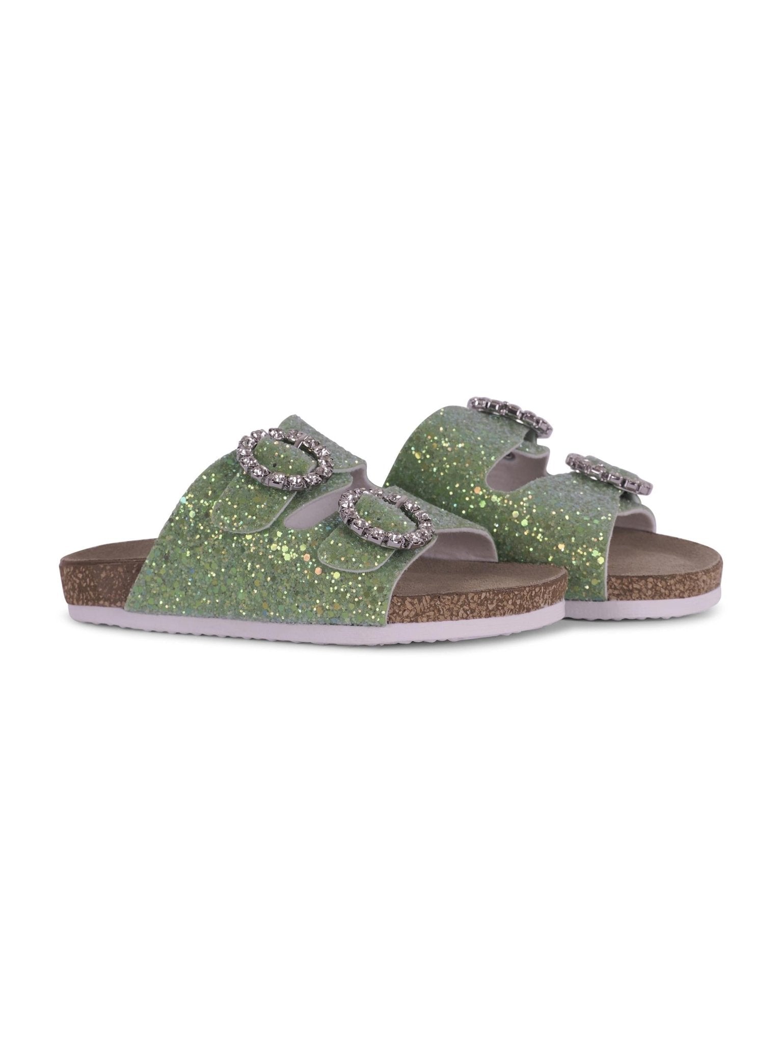 Slippers per bambina Monnalisa verde con fibbia - Rubino Kids