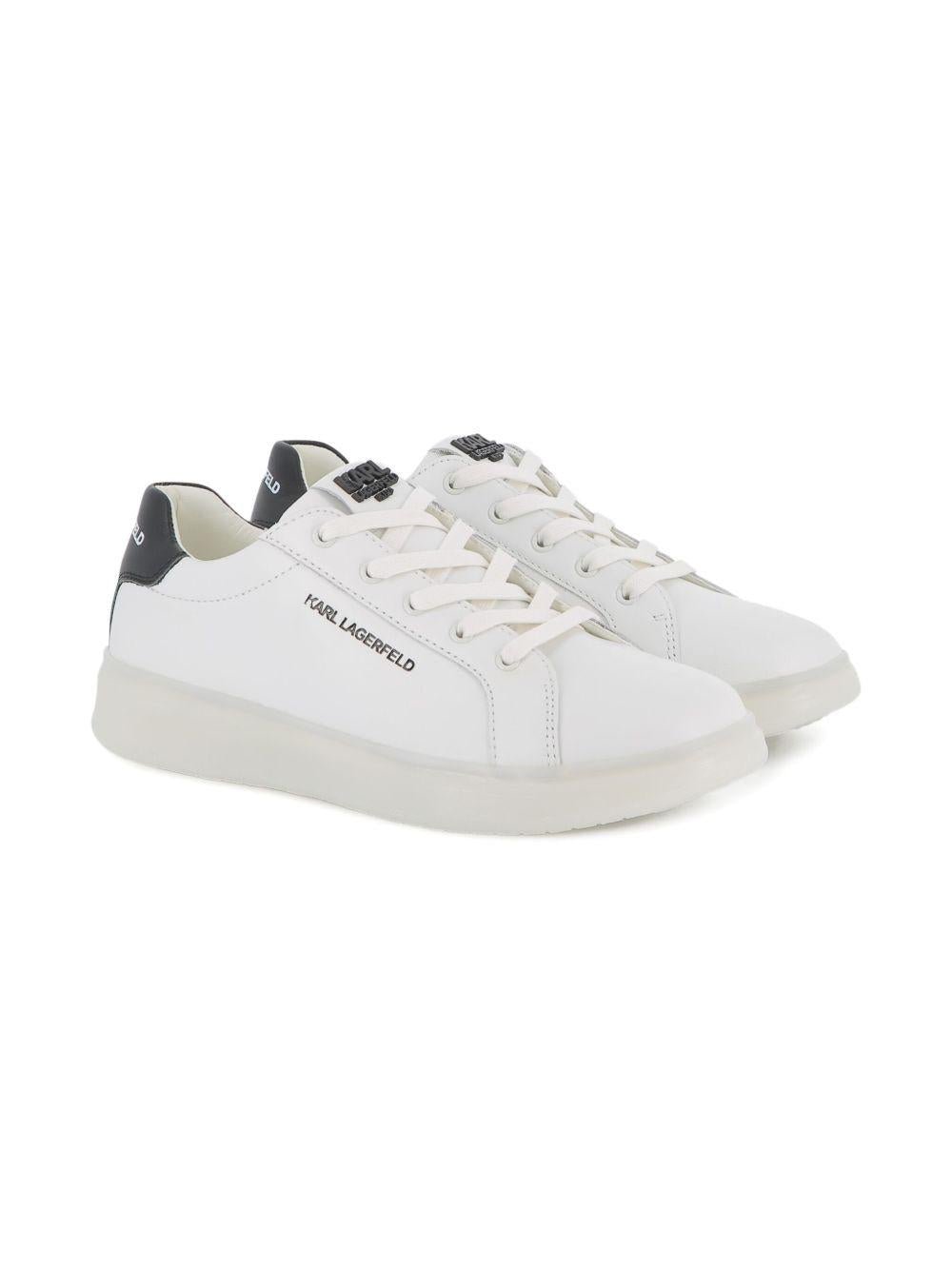 Sneakers in pelle per bambino Karl Lagerfeld Kids bianche con lacci e dettaglio con logo - Rubino Kids