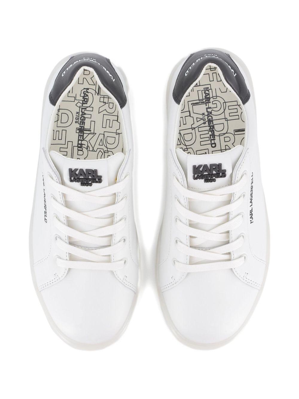 Sneakers in pelle per bambino Karl Lagerfeld Kids bianche con lacci e dettaglio con logo - Rubino Kids