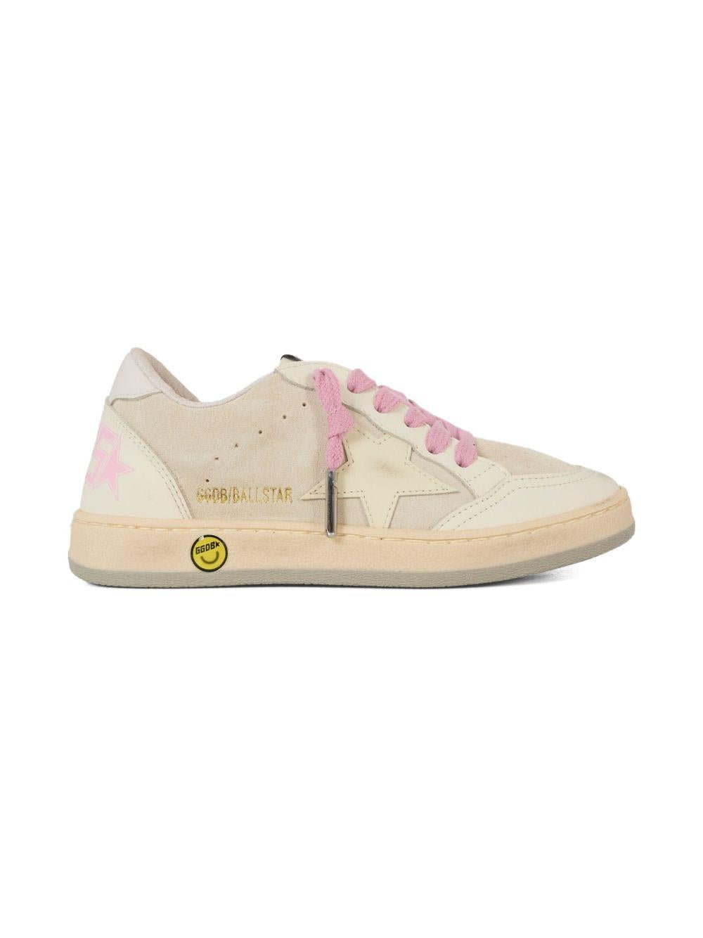 Sneakers per bambina Golden Goose Kids beige stringate in pelle scamosciata - Rubino Kids
