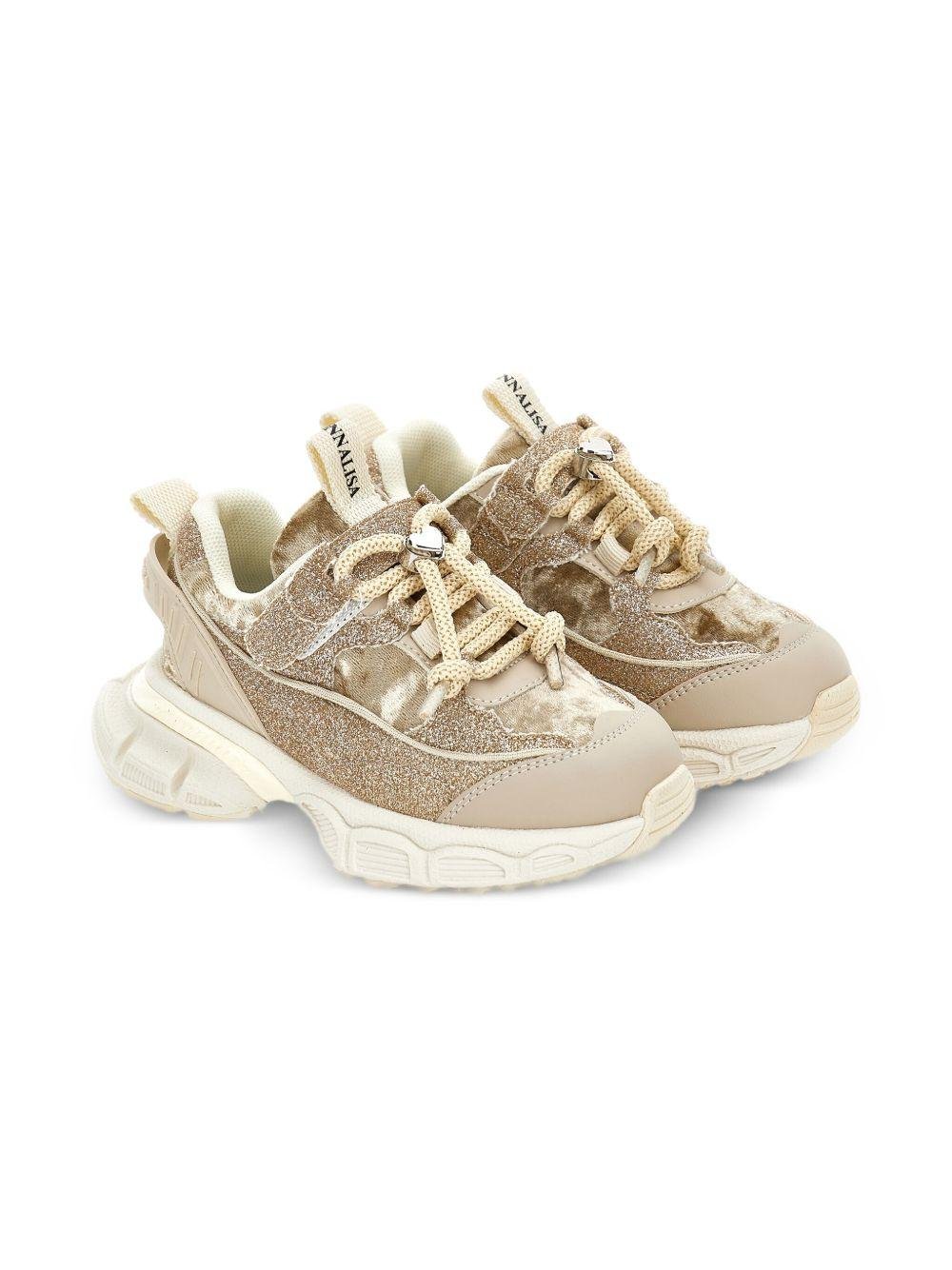 Sneakers per bambina Monnalisa beige con glitter - Rubino Kids