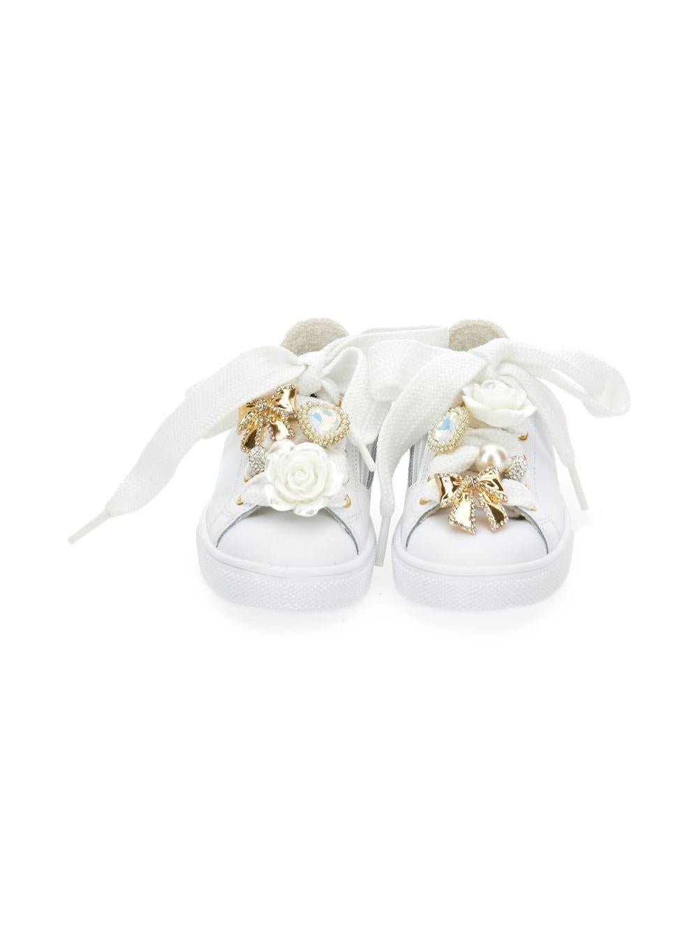 Sneakers per bambina Monnalisa bianche con applicazione floreale - Rubino Kids