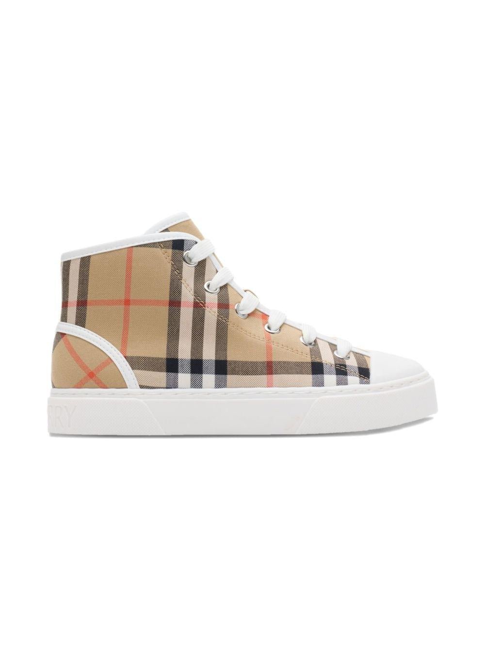 Sneakers per bambini Burberry Kids beige con caratteristico motivo Vintage Check all - over - Rubino Kids