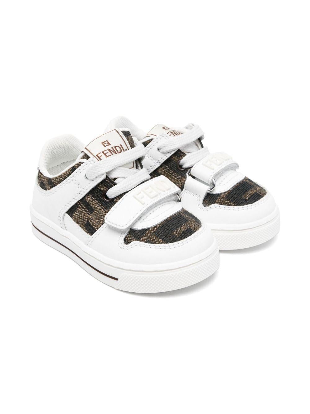 Sneakers per bambini Fendi Kids bianco con inserti marroni con monogramma FF - Rubino Kids