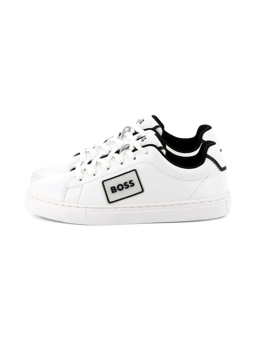 Sneakers per bambino BOSS Kids bianche con dettaglio con placca con logo - Rubino Kids