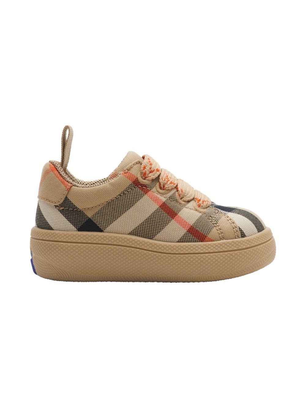 Sneakers per bambino Burberry Kids beige con fantasia tartan e caviglia imbottita - Rubino Kids